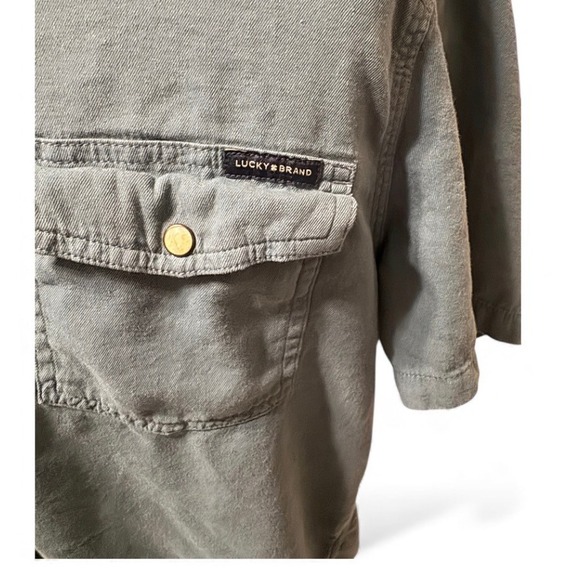 Lucky Brand Mens Washed and Worn Short Sleeve Button Up Shirt Green LG - Picture 5 of 5